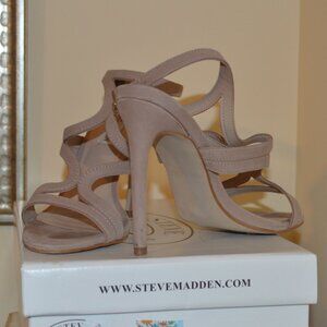 Steve Madden 7 Sydney Tan Nubuck Caged Sandals Spike Heels
